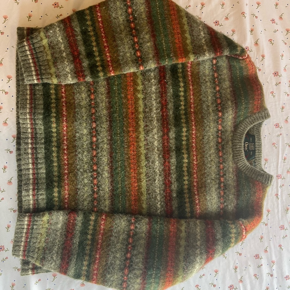 Vintage Wool Orvis Olive Striped Sweater